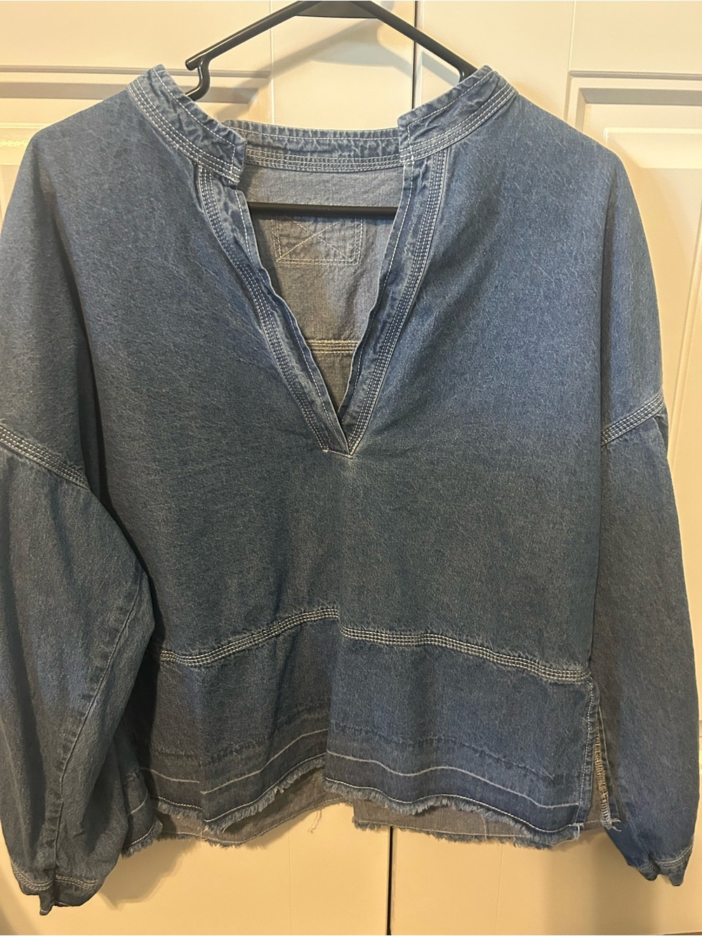 Amazon Washed Blue Denim V-Neck Pullover